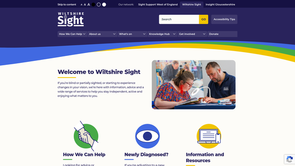Screenshot of the Wiltshire Blind Association website