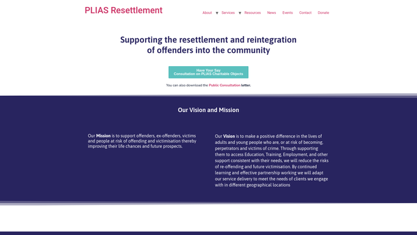 Screenshot of the Plias Resettlement Ltd website