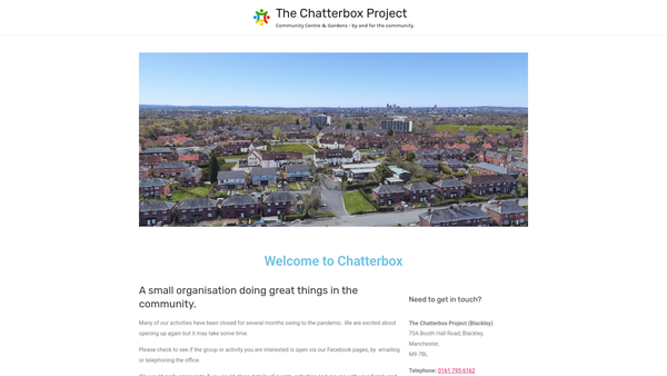 Screenshot of the The Chatterbox Project Blackley website