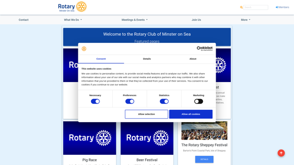 Screenshot of the Rotary Club Of Minster On Sea Trust Fund website