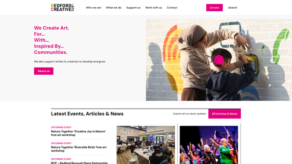 Screenshot of the Bedford Creative Arts Limited website