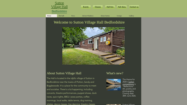 Screenshot of the Sutton Village Hall website