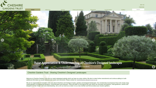 Screenshot of the The Cheshire Gardens Trust website