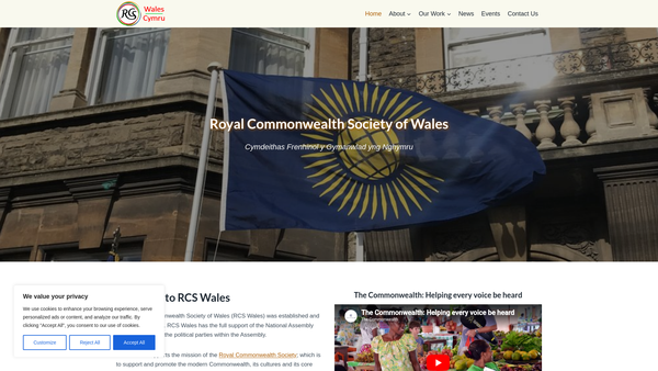 Screenshot of the Royal Commonwealth Society Of Wales website