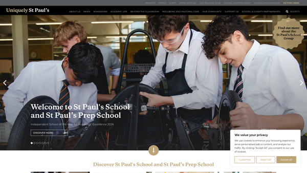 Screenshot of the St Paul's School website