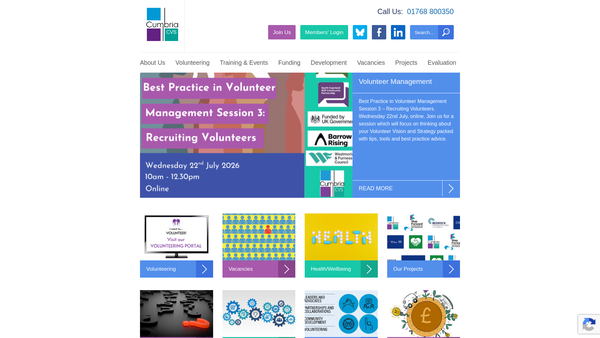 Screenshot of the Cumbria Council For Voluntary Service website