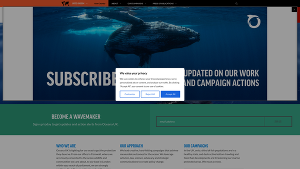 Screenshot of the Oceana UK website