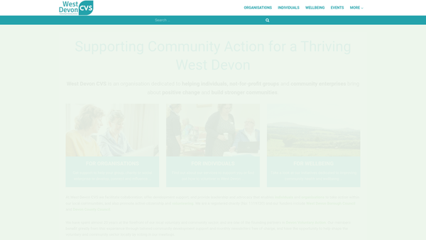 Screenshot of the West Devon Community & Voluntary Services website