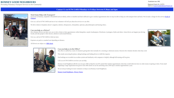 Screenshot of the Romsey Good Neighbours website