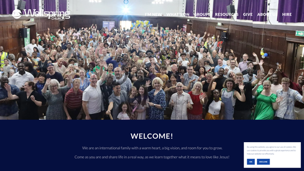 Screenshot of the Wellspring Church (Watford) website