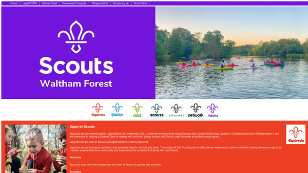 Screenshot of the Waltham Forest Scout District website