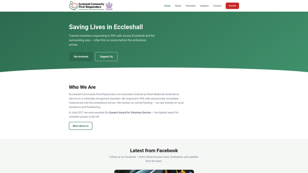 Screenshot of the Eccleshall Community First Response Team website