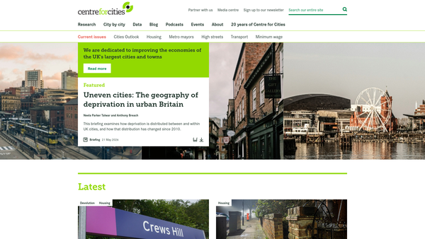 Screenshot of the Centre For Cities website