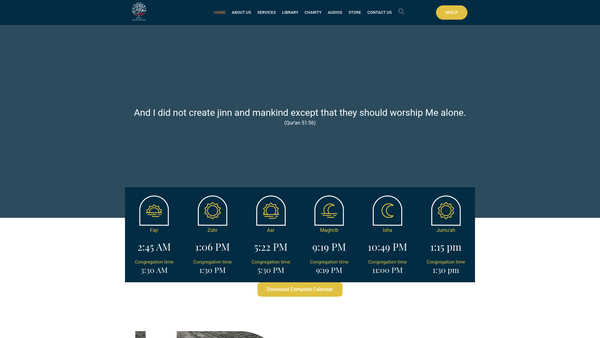 Screenshot of the Markaz Muaadh Ibn Jabal Islamic Centre website