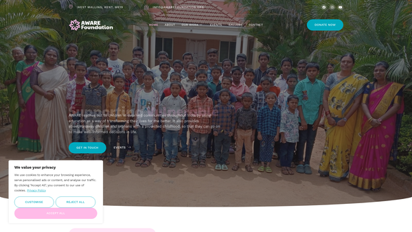 Screenshot of the Action With Awareness Regarding Education Foundation website