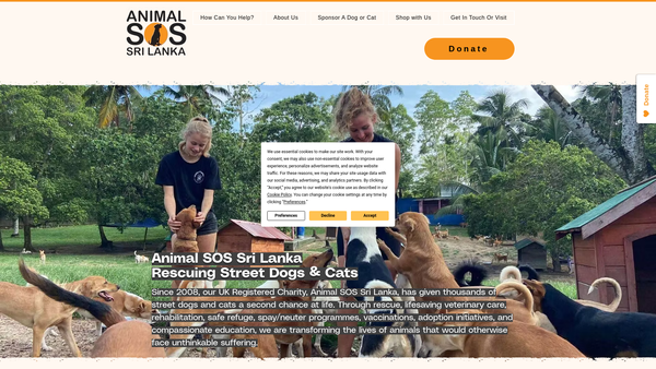 Screenshot of the Animal Sos Sri Lanka website