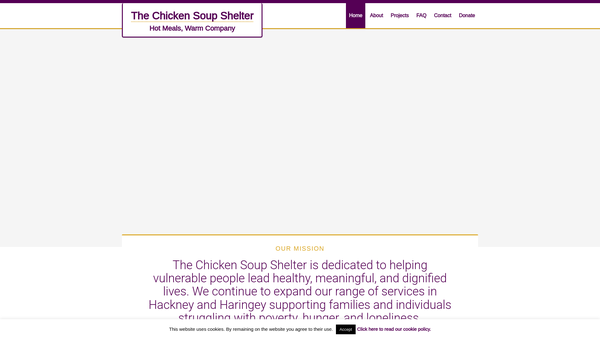 Screenshot of the The Chicken Soup Shelter website