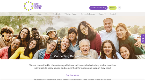 Screenshot of the Hart Voluntary Action Limited website