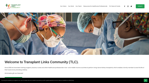Screenshot of the Transplant Links website