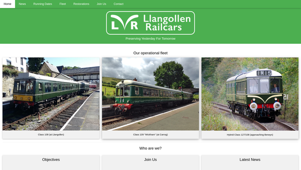 Screenshot of the Llangollen Railcars Ltd website