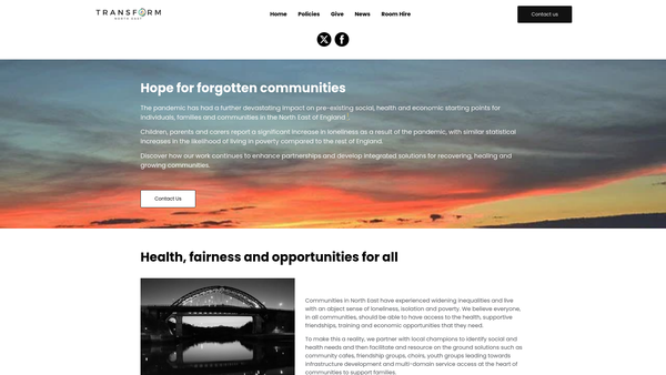 Screenshot of the Transform NE website