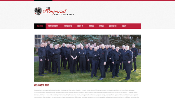 Screenshot of the Imperial Male Voice Choir website