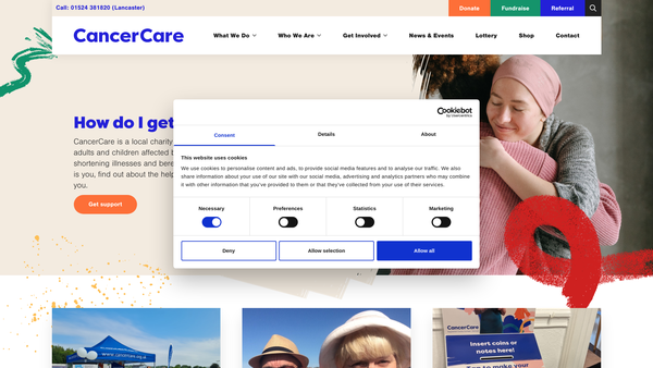 Screenshot of the Cancercare (North Lancashire & South Cumbria) website