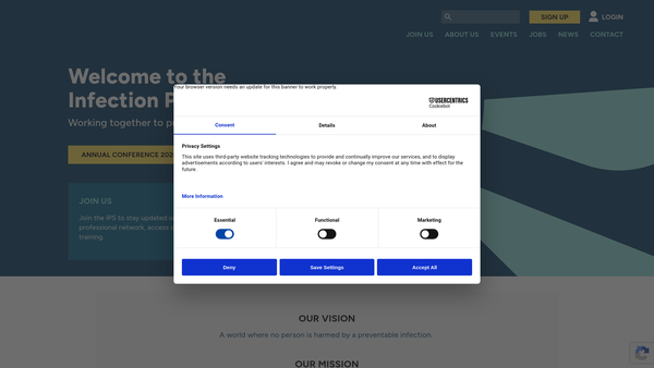 Screenshot of the Infection Prevention Society website