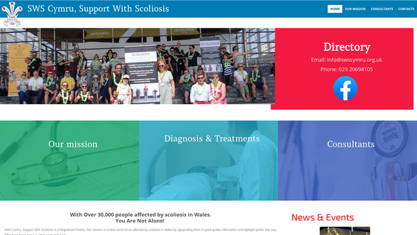 Screenshot of the Sws Cymru Support With Scoliosis website