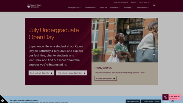 Screenshot of the Leeds Trinity University website
