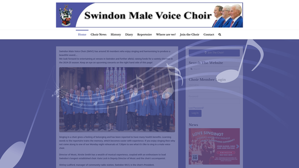 Screenshot of the Swindon Male Voice Choir website
