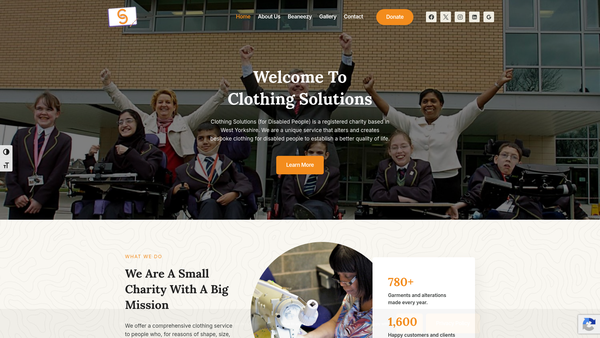 Screenshot of the Clothing Solutions (For Disabled People) website