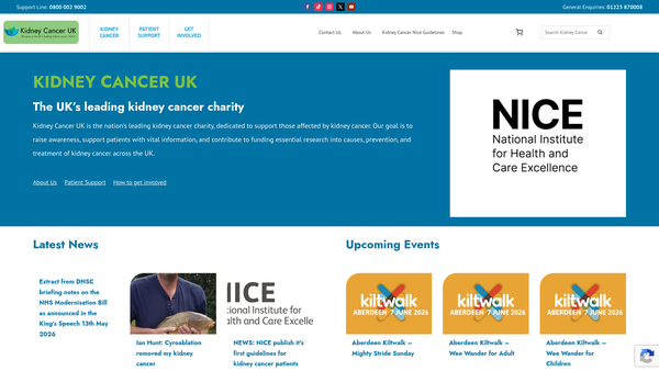 Screenshot of the Kidney Cancer Care Ltd website