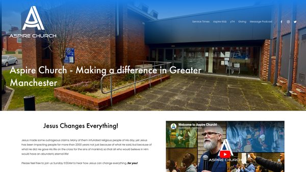 Screenshot of the Aspire Church website