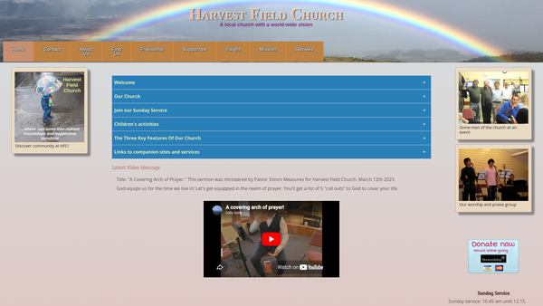 Screenshot of the Harvest Field Church website
