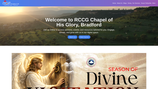 Screenshot of the The Redeemed Christian Church Of God (Rccg) Chapel Of His Glory Bradford website