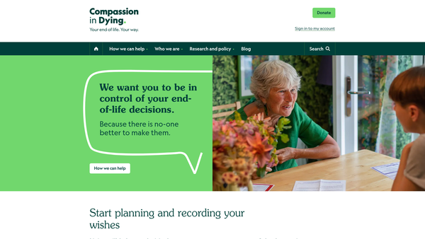 Screenshot of the Compassion In Dying website