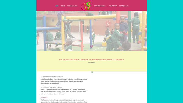 Screenshot of the The Children Of The Universe Foundation (UK) website