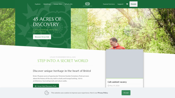 Screenshot of the Arnos Vale Cemetery Trust website