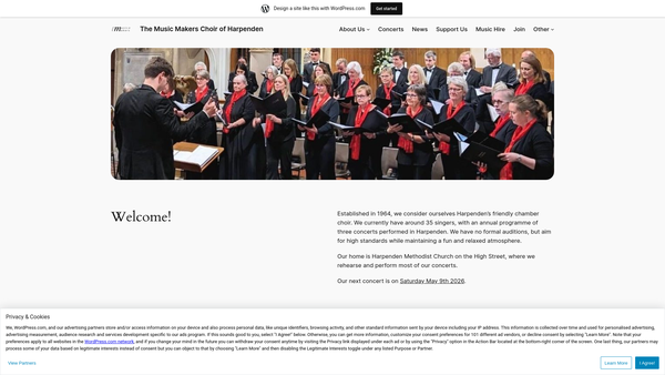 Screenshot of the The Music Makers Choir Of Harpenden website