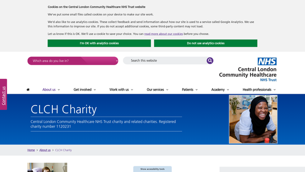 Screenshot of the Central London Community Healthcare NHS Trust Charity And Related Charities website