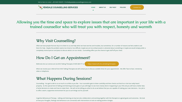 Screenshot of the Yewdale Counselling Services website