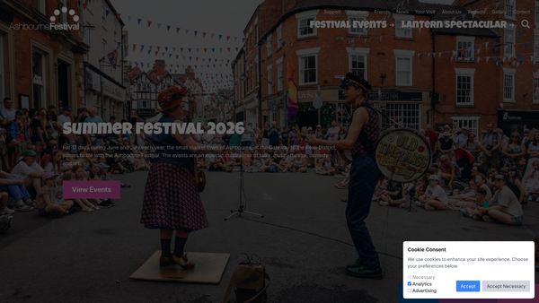 Screenshot of the Ashbourne Arts Limited website