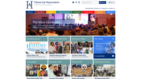 Screenshot of the The Historical Association website