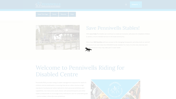 Screenshot of the Penniwells Riding Centre For The Disabled website