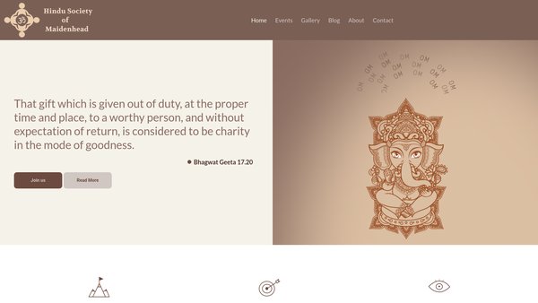 Screenshot of the Hindu Society Of Maidenhead website