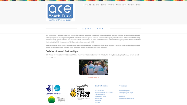 Screenshot of the ACE Youth Trust website