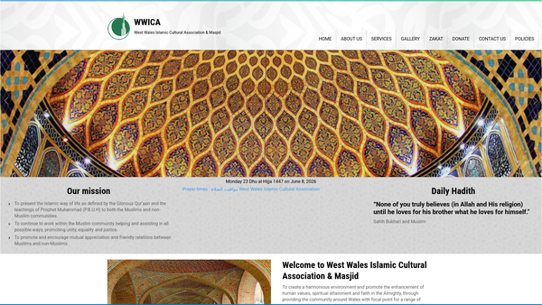 Screenshot of the West Wales Islamic Cultural Association website