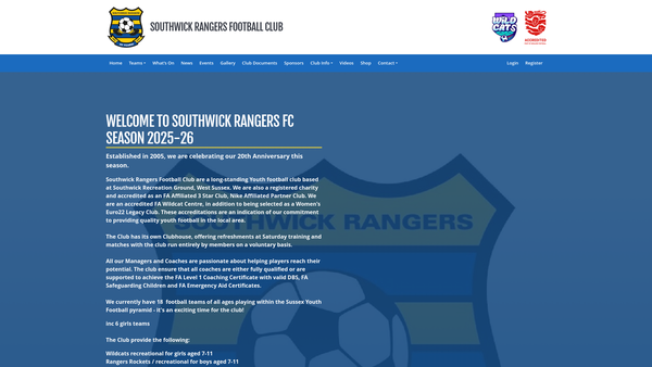 Screenshot of the Southwick Rangers FC website