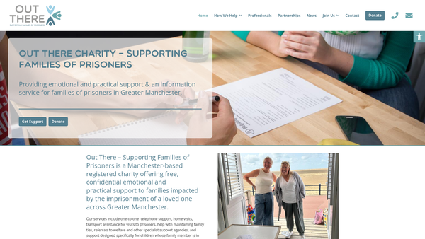 Screenshot of the Out There Supporting Families Of Prisoners Limited website